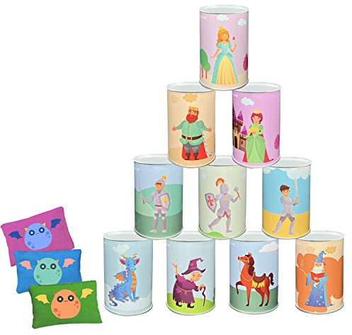 Ulifeme Kinder Dosenwerfen, Dosen Werfen Spiel für Kindergeburtsta & Parties, Dosenwurfspiel - 10pcs Prinzessin-Muster Dosen & 3pcs Wurfsäckchen Set für Gartenspiele, Geschenk für Kinder & Erwachsene