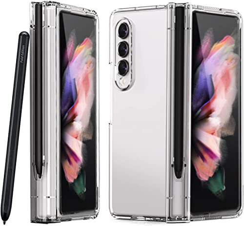 WEYNRBOX Coque pour Samsung Galaxy Z Fold 3 avec Protecteur D'écran et Porte-S Pen,Coque Samsung Fold 3 360 Integrale Protection,Antichoc Housse Rigide PC Bumper Cover Case pour Z Fold5,Transparent