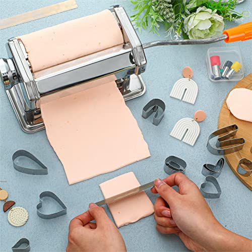 Amylove 72 Stück Polymer Clay Roller Tools Maschine Ton Konditionierung Maschine Polymer Clay Cutter Kit mit Formen Edelstahl Ton Ohrring Cutter Ohrring Haken Zubehör für Ton Ohrring Herstellung