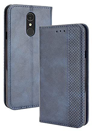 DESSEN Hülle für LG Q7/Q7+/Q7 Plus/Q7a, Premium Retro Wallet Style TPU/PU Leder Faltbare Handyhülle Phone Case mit Standfunktion und Kartenfach Schutzhülle. Blau