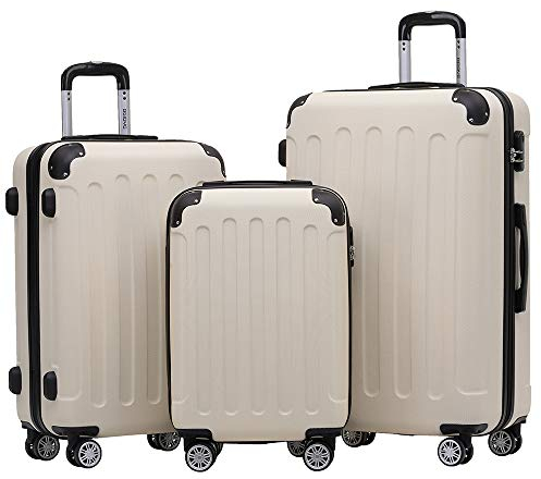 BEIBYE 2045 Zwillingsrollen 3tlg. Reisekoffer Koffer Kofferset Trolleys Hartschale in 14 Farben (Creme White)