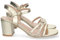 shoes&blues.es 72098-Sandalia de Tacon para Mujer, Comoda, con Palas Finas, Talon Abierto, y Cierre de Hebilla, Primavera Verano 2023. Talla 36 Oro