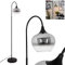 Azurara Lampadaire moderne en métal/verre noir/fumé/transparent, lampe de style rétro vintage avec interrupteur à pied sur le câble, hauteur 150 cm, 1 x E27, sans ampoule