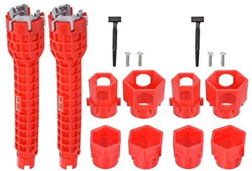 PATIKIL Zapfhahn und Spülbecken Installateur Schraubenschlüssel 2 Pack 14in1 Mehrzweck Klempnerei Werkzeug für Toilette Waschbecken Montage Rot