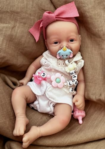 Bambole realistiche in silicone Reborn da 17,8 cm, corpo intero, bambole neonate in miniatura, sollievo dallo stress per adulti, fatte a mano, accessori per l'alimentazione e il bagno, per bambini dai