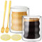 RHtvrll Doppelwandige Gläser mit Löffel + Untersetzer, 200ml Latte Macchiato Gläser Spiralförmig Kaffeegläser Cappuccino Kaffeebecher Espressotassen für Tee, Milch, Eiscreme, Saft (2er)