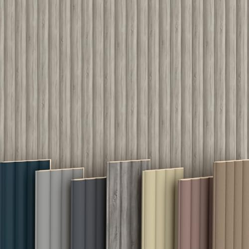 WAVE Lamellen 2,75m HEXIM - MDF Holz Lamellenwand Wandpaneele Lamellenverkleidung Wandverkleidung Lamellenpaneele Holzpaneele Natur (12 Paneele & Zubehör, Wave Standard Sonoma Oak)