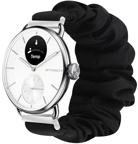 Blueshaweu Bracelet Compatible avec Wit-hings Smartwatch,en Tissu Imprimé Élastique Bracelet de Montre du Wit-hings Scanwatch 18mm/20mm Smartwatch (18mm, Noir)