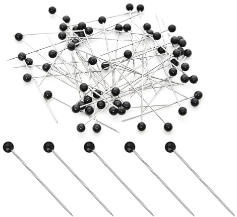 Ryaupy Stecknadeln,Glaskopfnadeln,Edelstahl Stecknadeln Glaskopfstecknadeln für Basteln Nähen Säumen Craft,Jewelry Komponenten Dekoration(38mm) mit Kopf 100 Stück, Schwarz