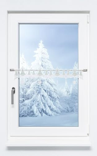 Plauener Spitze Scheibengardine Winterstille (Bx H) 64cm * 19cm weiß/Weiß-Grün