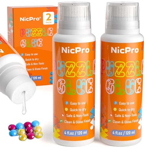 Nicpro 2 pezzi di colla per puzzle, 240 ml con testina in spugna, preserva i puzzle completati, asciugatura rapida, kit di colla per puzzle trasparente solubile in acqua per puzzle da 1000/3000/5000
