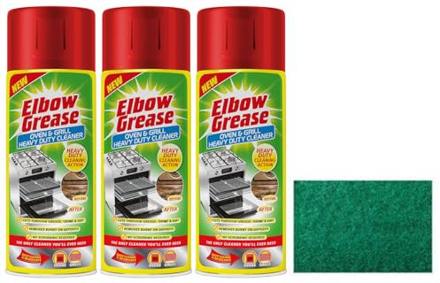 3X Elbow Grease Oven & Grill Heavy Duty Cleaner Spray (3X 400 ML)- Powerful Oven & Grill Deep Cleaner Degreaser Formula- with Multipurpose Scouring Pad