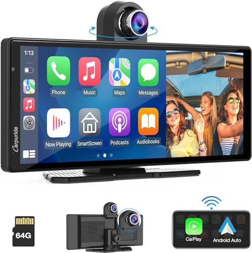 2025 Carpuride W903 Kabelloses Carplay Android Auto Autoradio mit 4K Dash Cam, Tragbarem 9,3-Zoll-IPS-Touchscreen, Auto-Radioempfänger mit Spiegel, Bluetooth, Drive-Navigation