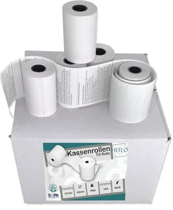 Thermorollen 57mm x 40mm x 12mm Kern, 39mm Durchmesser, hochwertiges 18 mtr. lang SEPA Lastschrift für EC-Cash Kassenrollen Bonrollen 48gr. z. B. für Ingenico iCT220, Verifone, Worldline u.v.m.(100)
