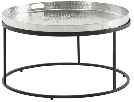 möbelando Couchtisch Metall Hammerschlag Sofatisch Ø 62 cm Wohnzimmertisch Silber
