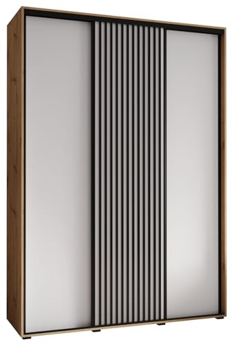 MEBLE KRYSPOL Lanko 1 Schrank mit DREI Schiebetüren mit Stange, Regale - Moderner Aufbewahrungsschrank für Schlafzimmer, Wohnzimmer - 235,2x170x45 cm - Artisan Weiß Schwarz