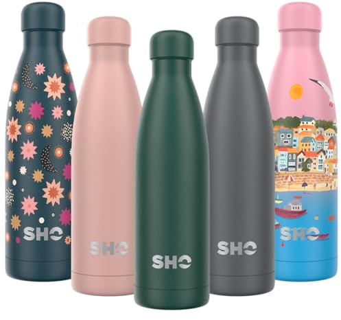 SHO Stainless Steel Water Bottle - Leak Proof, BPA Free, No Sweat, Vacuum Insulated Double Walled Metal Flask - Original 2.0-12 Hours Hot 24 Hours Cold (500ml, Forest Green)