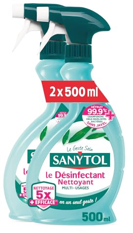 sanytol - désinfectant nettoyant multi-usages - parfum eucalyptus - 500 ml- sans javel, testé dermatologiquement – nouvelle formule 5X plus nettoyante