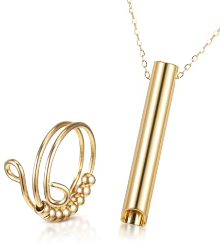 Stressabbau Halskette,Höki Halskette Gegen Angst mit Stressabbau Ringe Achtsame Atmung Halskette Stress Relief Mindful Breathing Halskette für Herren Damen Meditation Verlangsamung Atmung (Gold)