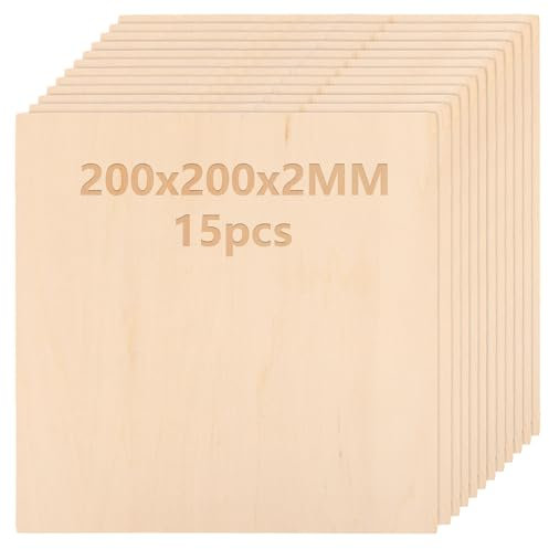LDHHYH Lot de 15 plaques de contreplaqué - 200 x 200 x 2 mm - En bois de tilleul - Pour travaux manuels, peinture, bricolage, modèle, avion