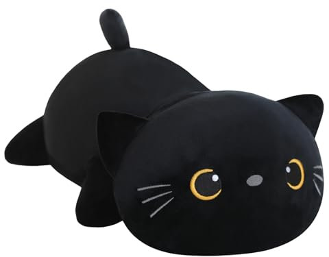 SQEQE Beschwerter schwarzer Katzen-Plüsch, beschwertes schwarzes Katzen-Stofftier gegen Angst, niedliches Plüsch, weiches Kissen, Spielzeug, Geschenk für Kinder und Erwachsene 35 cm