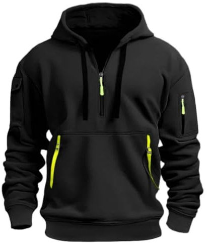 MakingDa 1/4 Zipper Fleece Hoodie Herren Pullover 3 Taschen Warm Regular Fit Hooded Sweatshirt Männer Kapuzenpullover Teenager Jungen Sport Sweatjacke Schwarz XXXL
