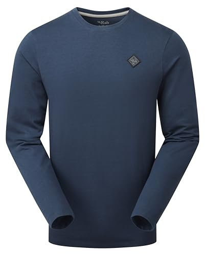 Rab Men's Basecamp Logo Badge Tee Long-Sleeve Graphic T-Shirt for Hiking, Trekking, & Everyday Use - Tempest Blue - Medium