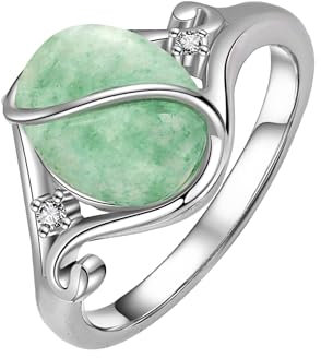 ONEFINITY Jade Ring S925 Sterlingsilber Vintage Ovaler Jadering Grüner Jadeschmuck für Damen Größe 8