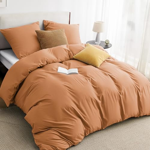 BEDSURE Bettwäsche 200x200 3teilig Gebrannte Orange - 1 Bettbezug 200x200 cm + 2 Kissenbezüge 80X80 cm, ÖKO-TEX Bettwäsche-Sets Orange Polyester Mikrofaser mit Reißverschluss