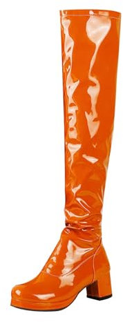Stivali sopra il ginocchio, da donna, laccati, con tacco a blocco, con plateau lungo, in pelle PU, stivali alti al ginocchio, stivali da equitazione, Colore: arancione., 43 EU