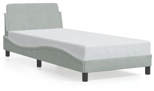 Homgoday Boxspringbett ohne Matratze hellgrau, 90 x 200 cm, Samt, Bettgestell, Rahmen, modernes Bettgestell, Gestell