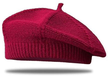 QOMJUFA Baskenmütze Damen Strick, Baskenmütze Damen Winter, Klassisch, Gestrickt, Warm, Weich, für Winter und Herbst, Barett Rot，Einheitsgröße