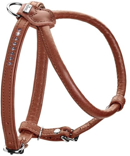 HUNTER Hundegeschirr Round & Soft Canadian UP, Farbe: Cognac, weiches, geschmeidiges Leder, rundgenäht, fellschonend, nachhaltig, Made in Germany, Größe: XS-S