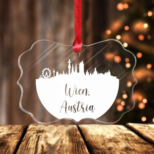 Österreich Wien Skyline Weihnachtsbaum Ornament Wien Stadtbild Weihnachten Ornament Andenken Hängende Ornamente Acryl Weihnachtskugel für Weihnachtsbaum Dekoration