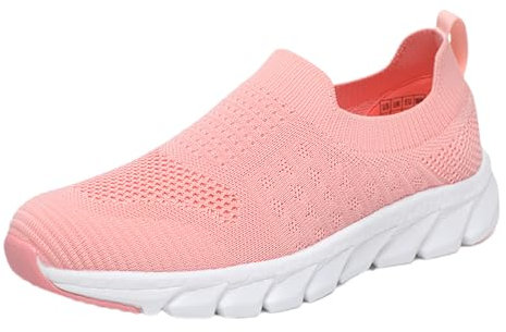 Luckywaqng Zapatillas de mujer con cordones sin cordones, caminatas y caminatas cómodas, ultra ligeras, planas, cómodas, antideslizantes, cómodas, transpirables, zapatos descalzos, rojo4, 38 EU