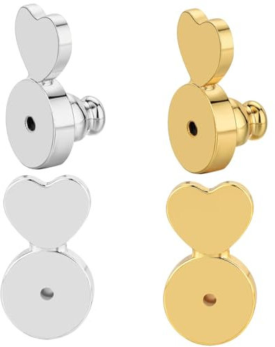 Auiremrti 2 Pares Cierres Para Orejas Caídas, Pendientes De Corazón Grande, Soportes De Pendientes Pesados, Soporte De Collar De Oreja Estable