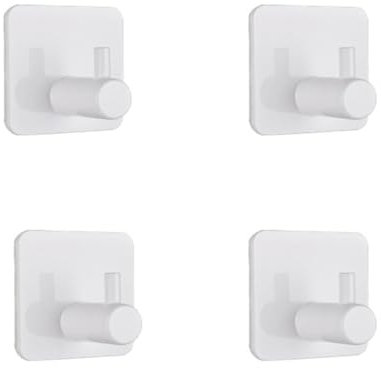 Toallero sin taladrar juego de 4 ganchos adhesivos extra fuertes blancos ganchos autoadhesivos acero inoxidable baño toallero impermeable gancho de pared autoadhesivo para baño, cocina e inodoro