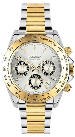 Sekonda Circuit Mens Analogue Watch 39mm dial | Chronograph with date display, 50 Metres Water Resistance, mineral glass crystal, sunray dial, tachymeter bezel
