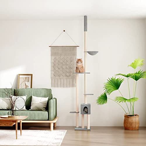 Kratzbaum Deckenhoch Hellgrau 258,5-284,5 cm, ShGaxin Katzenkratzbaum, Katzenmöbel, Kratztonne Für Katzen, Aktivitätskratzbäume, Katzen Zubehör