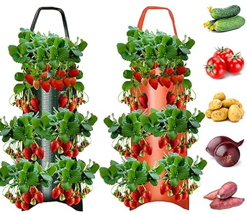 YUEcthynous Pflanzsack,2 Stück Pflanztasche aus Vliesstoff Pflanztöpfen, Pflanzenbehälter mit Griffe für Tomaten, Blumen, Pflanzen und mehr, Rot + Grün - 2 Gallonen (B)