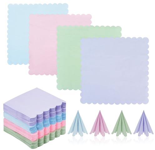 DIYJEP 160 Bunte Servietten mit Spitze, 25x25cm(Grün, Rosa, Blau, Lila)