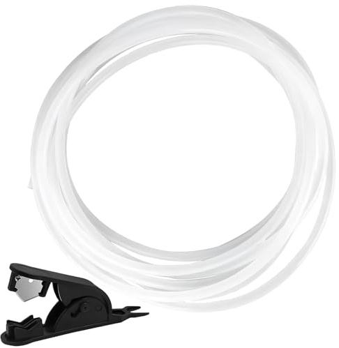 JIHXYER Ptfe Schlauch, 4mm OD x 2,5mm ID Teflonschlauch, 10m Teflon Tube mit Cutter für 1,75 mm 3D Drucker, Weiß