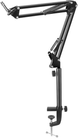 Feriany Brazo de micrófono con soporte de mesa para podcasts, videojuegos, radio y audio de estudio, 25 cm