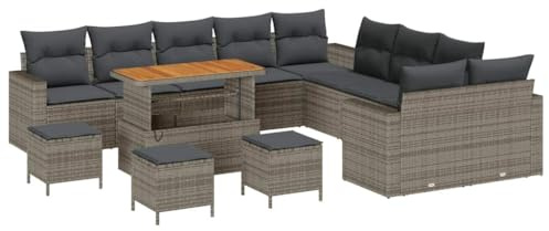 vidaXL Gartensofa-Set 18 STK. 11-Sitzanzahl Grau Poly-Rattan