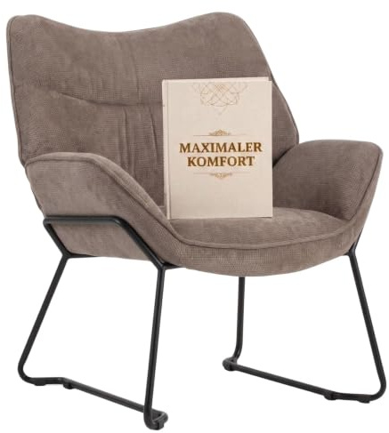 MR. DEKO® Loungesessel Aliano Braun I Bequemer Polstersessel aus Stoff I Moderner Wohnzimmer Sessel mit Armlehnen I HxBxT 76x73,5x67 cm