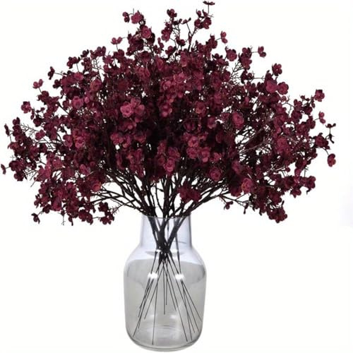 Xiyocadt 12 Stück Schleierkraut Künstlich Gypsophila Blumen,Künstliche Blumen,Hochzeit Party Dekoration Blumensträuße,Dekoration für Haus, Büro, Balkon und Garten (Weinrot)
