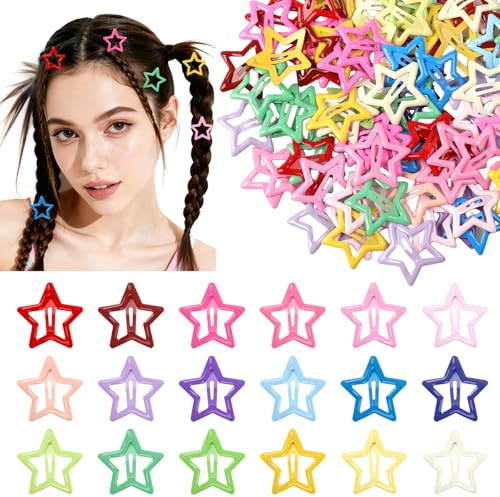 100 pezzi fermagli per capelli a forma di stella, fermagli per capelli colorati a stella Y2K, fermagli per capelli pentagramma in metallo da 3,1 cm, fermagli per capelli antiscivolo con stelle cave