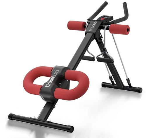 UrbanLuxe Ab Trainer Machine, Adjustable Abdominal Trainers with Display, Foldable Abdominal Workout Equipment with Knee Protection for Home Gym Core Strength Trainer (Red)
