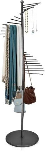 Schalhalter für Schals Krawatten, 150/170 cm Höhe Einstellbar, Schalaufhänger Freistehend mit 22 Kleiderstangen,Metall Spiralschalhalter Hängeorganizer für Schals Krawatten Gürtel (Schwarz)