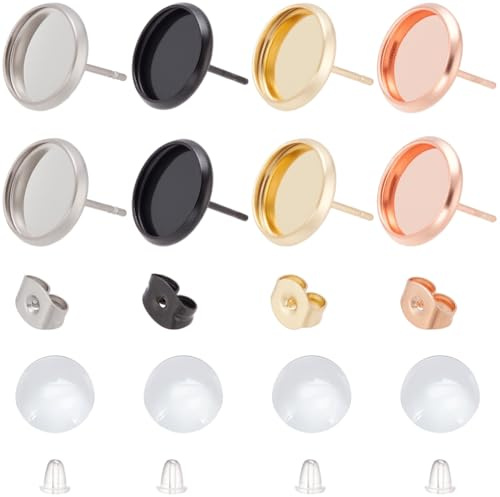 SOFPLATE 160 Stück 40 Sets Cabochon Ohrringe Rohlinge Ohrstecker Edelstahl 10mm Cabochon Ohrstecker Set Hypoallergen Inklusive Ohrringverschlüssen Und Glascabochon Für DIY Schmuckherstellung Ohrringe